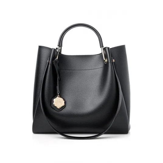 Vince Camuto, Geanta din piele ecologica cu manere fixe si bareta, Negru