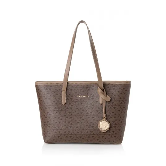 Vince Camuto, Geanta shopper cu model monograma, Maro inchis, Maro
