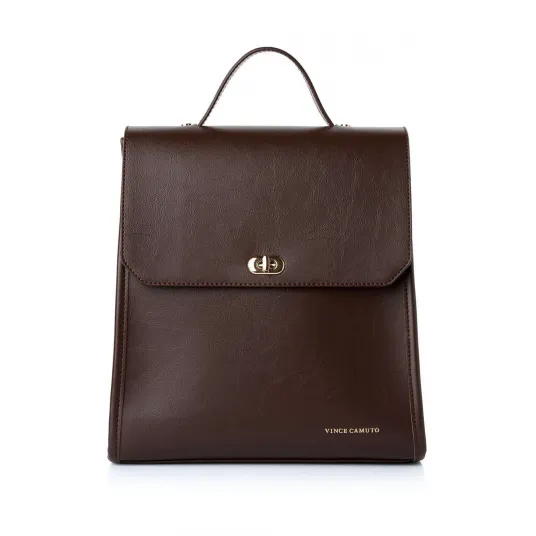 Vince Camuto, Rucsac din piele ecologica cu detaliu logo, Maro inchis