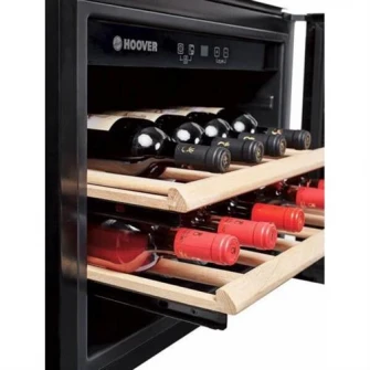 Vitrina de vinuri incorporabila Hoover HWCB 45, 18 sticle, 55 L, Clasa A, 45 cm, Negru