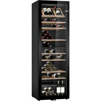Vitrina vinuri Bosch KWK36ABGA, 370 l, 199 sticle, Iluminare LED, Doua circuite de racire, Clasa G, H 186 cm, Sticla