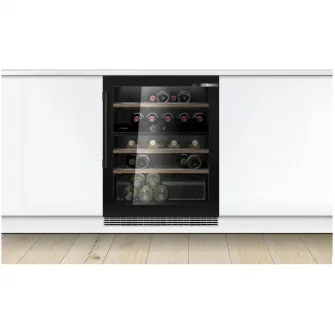 Vitrina vinuri incorporabila Bosch KUW21AHG0, 120 l, 44 sticle, Iluminare LED, Doua circuite de racire, Clasa G, 82 cm, Sticla