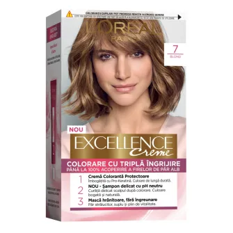 Vopsea de par permanenta cu amoniac LOreal Paris Excellence Creme 7 Blond, 192 ml