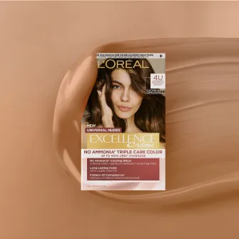 Vopsea de par permanenta fara amoniac LOreal Paris Excellence Universal Nudes, 4U Universal Brown, 192 ml
