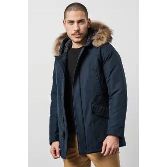 Woolrich, Geaca parka cu blana sintetica Daytona, Albastru marin, L