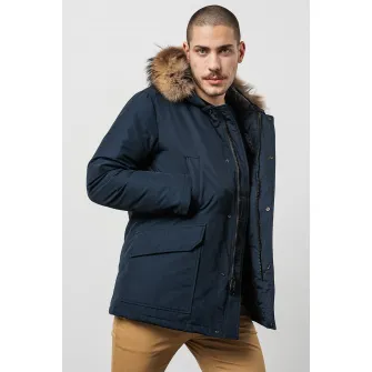 Woolrich, Geaca parka cu blana sintetica Daytona, Albastru marin, L