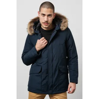 Woolrich, Geaca parka cu blana sintetica Daytona, Albastru marin, 2XL
