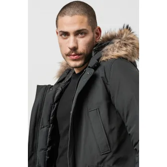 Woolrich, Geaca parka cu blana sintetica Daytona, Gri carbune, XL