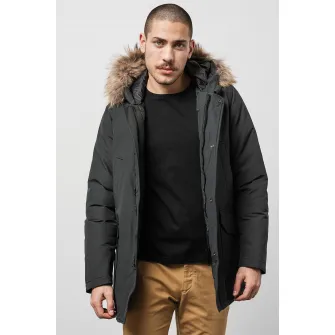 Woolrich, Geaca parka cu blana sintetica Daytona, Gri carbune, 2XL