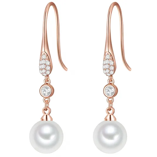Yokoamii, Cercei placati cu aur de 14K si decorati cu perle, Auriu rose