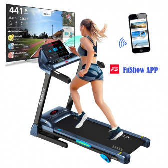 Banda de alergat electrica BodyFit A1800, motor 2.5CP, greutate suportata 130 kg, viteza maxima 14 km/h, MP3, USB, Fitshow App