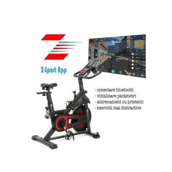 Bicicleta indoor cycling FitTronic SB8000, Volanta 13 kg, display si aplicatii Kinomap, Zwift, z-sport