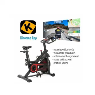 Bicicleta indoor cycling FitTronic SB8000, Volanta 13 kg, display si aplicatii Kinomap, Zwift, z-sport