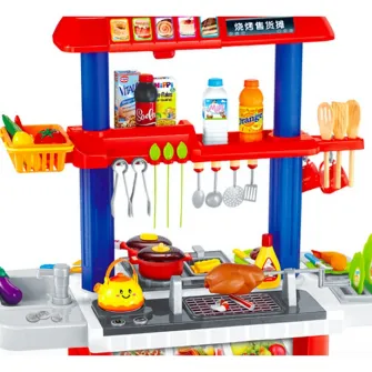Bucatarie multifunctionala Alibibi XXXL 106 cm, cu doua fete pentru copii cu lumini, si sunete si accesorii incluse