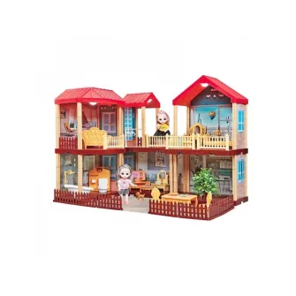 Casa pentru papusi, AliBibi, contine 2 papusi si mobilier, plastic rezistent, 69x52x40 cm, Multicolor