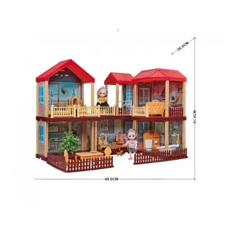 Casa pentru papusi, AliBibi, contine 2 papusi si mobilier, plastic rezistent, 69x52x40 cm, Multicolor