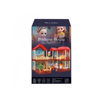 Casa pentru papusi, AliBibi, contine 2 papusi si mobilier, plastic rezistent, 69x52x40 cm, Multicolor