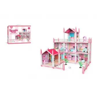 Casa pentru papusi cu mobilier si accesorii AliBibi Roz