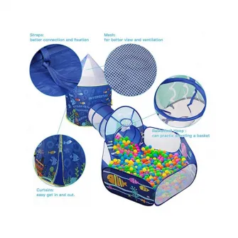 Set cort de joaca pentru copii 3 in 1 in forma de castel Alibibi