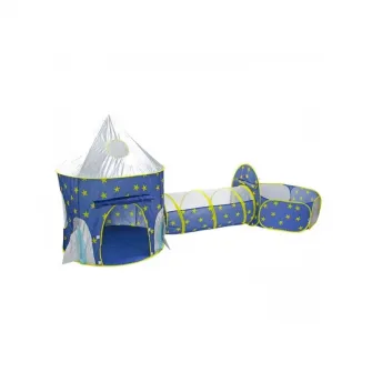 Set cort de joaca pentru copii 3 in 1 in forma de racheta AliBibi albastru