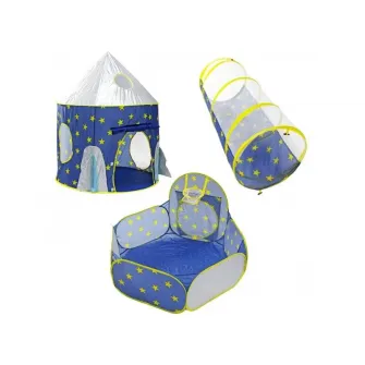 Set cort de joaca pentru copii 3 in 1 in forma de racheta AliBibi albastru