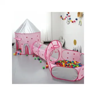 Set cort de joaca pentru copii 3 in 1 in forma de racheta AliBibi roz