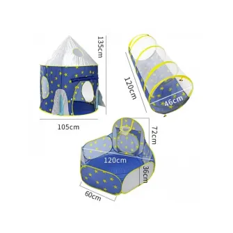 Set cort de joaca pentru copii 3 in 1 in forma de racheta AliBibi albastru