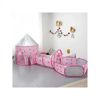 Set cort de joaca pentru copii 3 in 1 in forma de racheta AliBibi roz