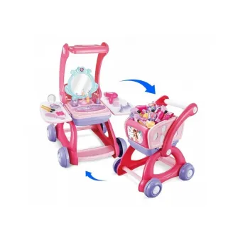Set de infrumusetare 2 in 1 masuta si carucior de cumparaturi AliBIbi, cu accesorii incluse