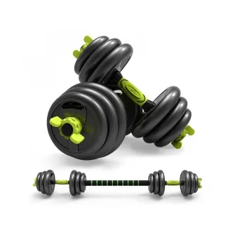 Set gantere reglabile kettlebell FitTronic 5 in 1 de 30 kg ZK30, cu bara curbata Z, bara dreapta, roata de abdomen si o multitudine de combinatii posibile