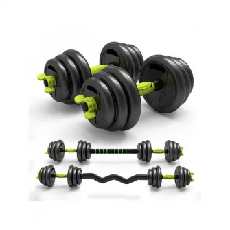 Set gantere reglabile kettlebell FitTronic 5 in 1 de 30 kg ZK30, cu bara curbata Z, bara dreapta, roata de abdomen si o multitudine de combinatii posibile