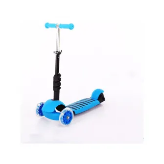 Trotineta pentru copii AliBibi 2 in 1 cu scaunel, cosulet buburuza si roti luminoase, albastra