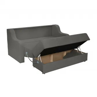 Canapea GINA XL II extensibila, 3 locuri, cu arcuri si lada depozitare, gri inchis, 190x100x95 cm