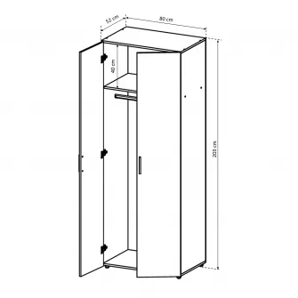 Dulap ALMA 2 usi, 1 raft, bara haine, alb, 80x52x203 cm