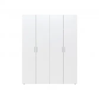 Dulap ALMA L, 4 usi, 6 rafturi, bara de haine, alb, 160x52x203 cm