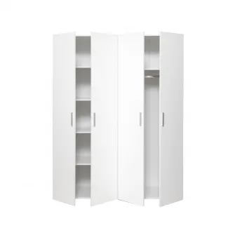 Dulap ALMA L, 4 usi, 6 rafturi, bara de haine, alb, 160x52x203 cm