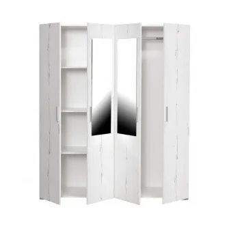 Dulap CORINNE, oglinzi, 4 usi, 4 rafturi, bara de haine, alb Elvetia, 160x50x188 cm