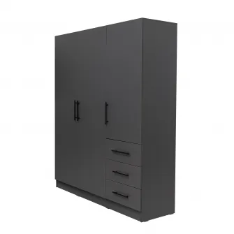 Dulap Leon cu sistem soft close, 3 usi si 3 sertare, antracit, 150x45x180 cm