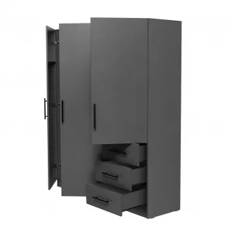 Dulap Leon cu sistem soft close, 3 usi si 3 sertare, antracit, 150x45x180 cm