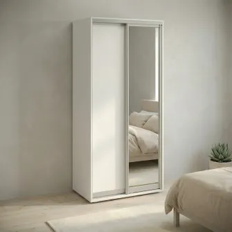 Dulap Cupe Fenix cu 2 usi, 1 PAL + 1 Oglinda, Alb, 100x60x220 cm