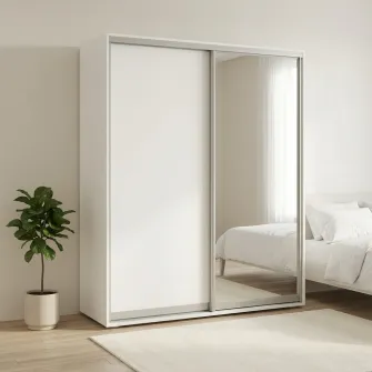 Dulap Cupe Fenix cu 2 usi, 1 PAL + 1 Oglinda, Alb, 160x60x240 cm