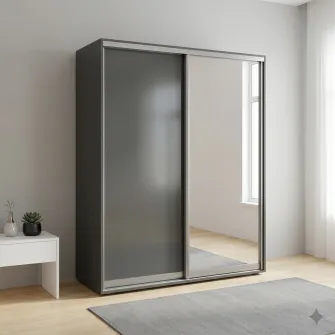 Dulap Cupe Fenix cu 2 usi, 1 PAL + 1 Oglinda, Antracit, 160x60x220 cm