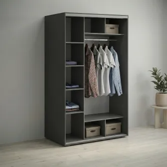 Dulap Cupe Fenix cu 2 usi, 1 PAL + 1 Oglinda, Antracit, 160x60x220 cm