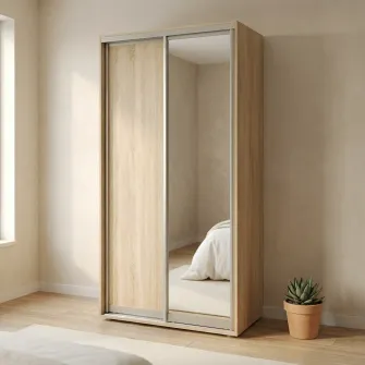 Dulap Cupe Fenix cu 2 usi, 1 PAL + 1 Oglinda, Sonoma, 120x60x220 cm