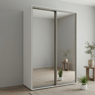 Dulap Cupe Fenix cu 2 usi, 2 Oglinda, Alb, 160x60x220 cm