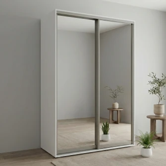 Dulap Cupe Fenix cu 2 usi, 2 Oglinda, Alb, 160x60x220 cm