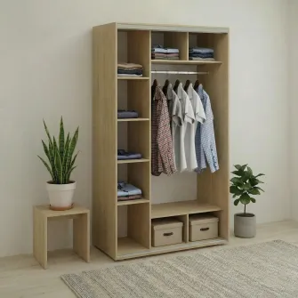Dulap Cupe Fenix cu 2 usi, 2 Oglinda, Sonoma, 140x60x220 cm