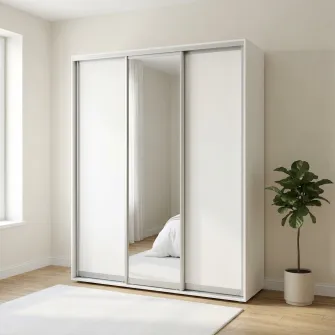 Dulap Cupe Fenix cu 3 usi, 2 PAL + 1 Oglinda, Alb, 220x60x240 cm