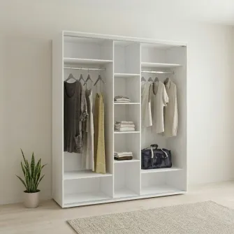 Dulap Cupe Fenix cu 3 usi, 2 PAL + 1 Oglinda, Alb, 220x60x240 cm