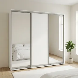 Dulap Cupe Fenix cu 3 usi, 2 PAL + 1 Oglinda, Alb, 260x60x240 cm